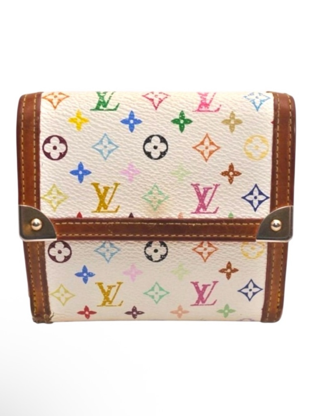Louis Vuitton Murakami Elise Compact Wallet White Multicolore Monogram Vintage